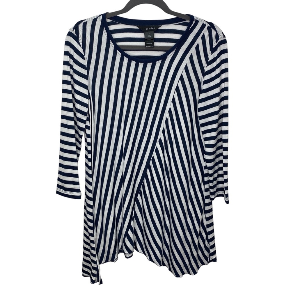Ali Miles Shirt Womens Small Blue White Striped Asymmetrical‎ Hem Tunic Top